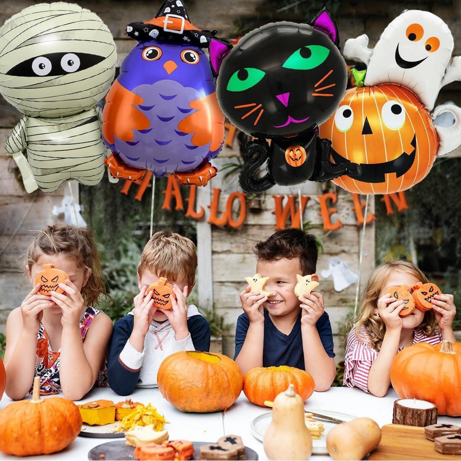 9 Stück Halloween Luftballon Set Kürbis Hexe Geist Fledermaus Katze