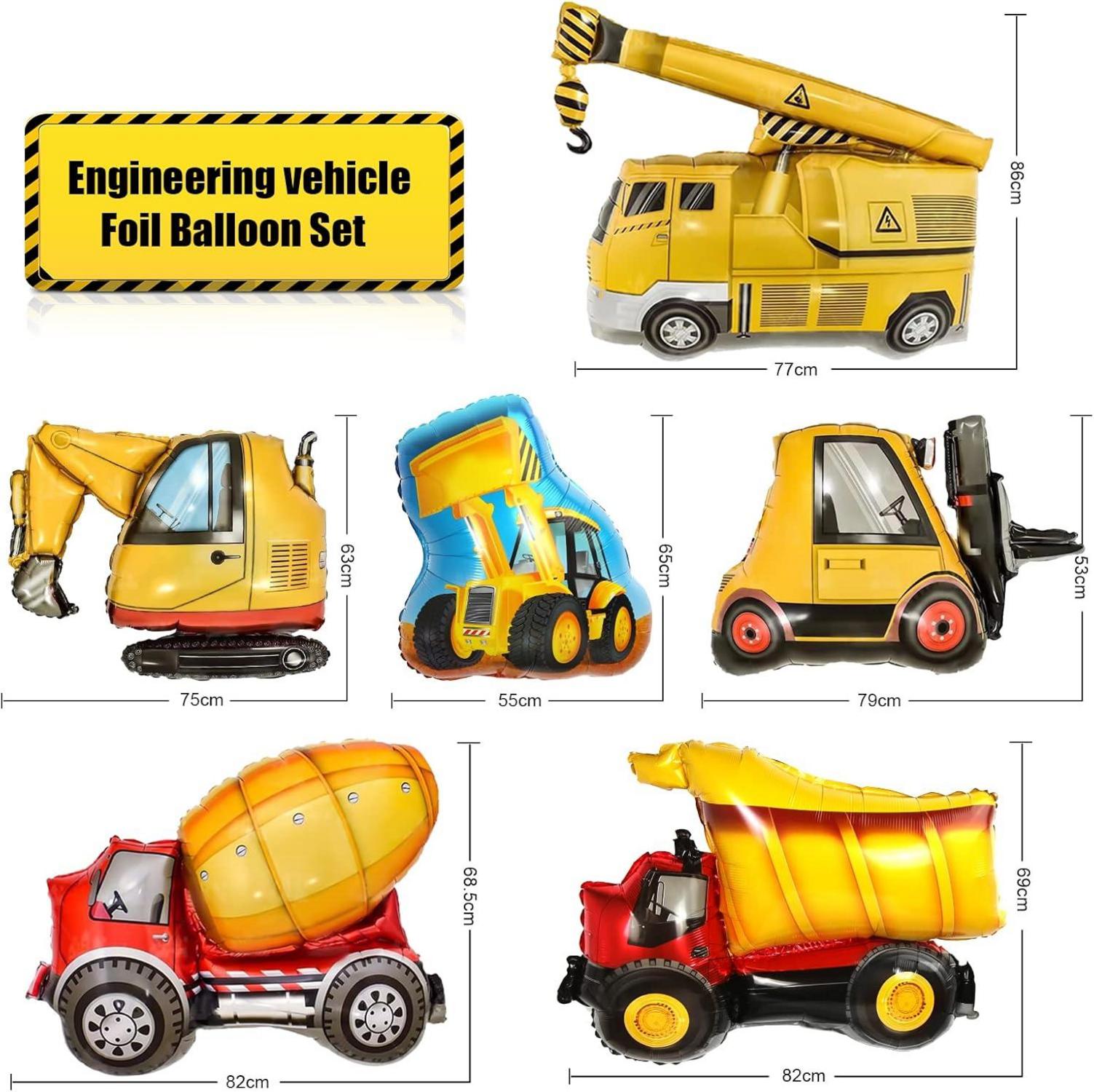 6er Set Bagger Konstruktion Folienballons für Party