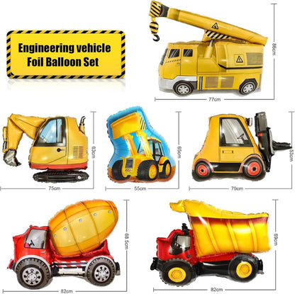 6er Set Bagger Konstruktion Folienballons für Party