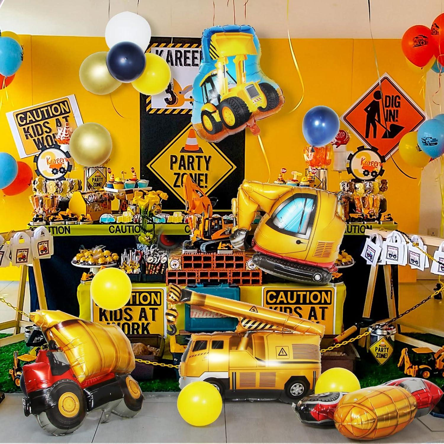 6er Set Baustellen Luftballons für Party Deko - Bagger Radlader