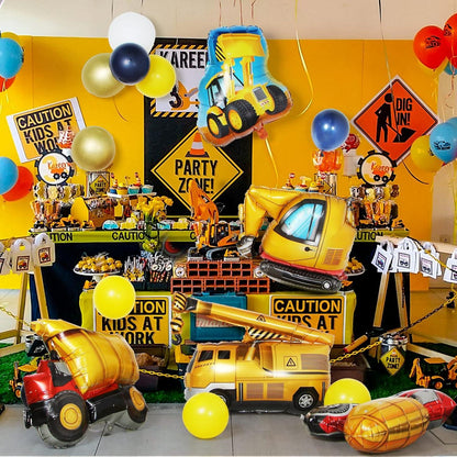 6er Set Baustellen Luftballons für Party Deko - Bagger Radlader