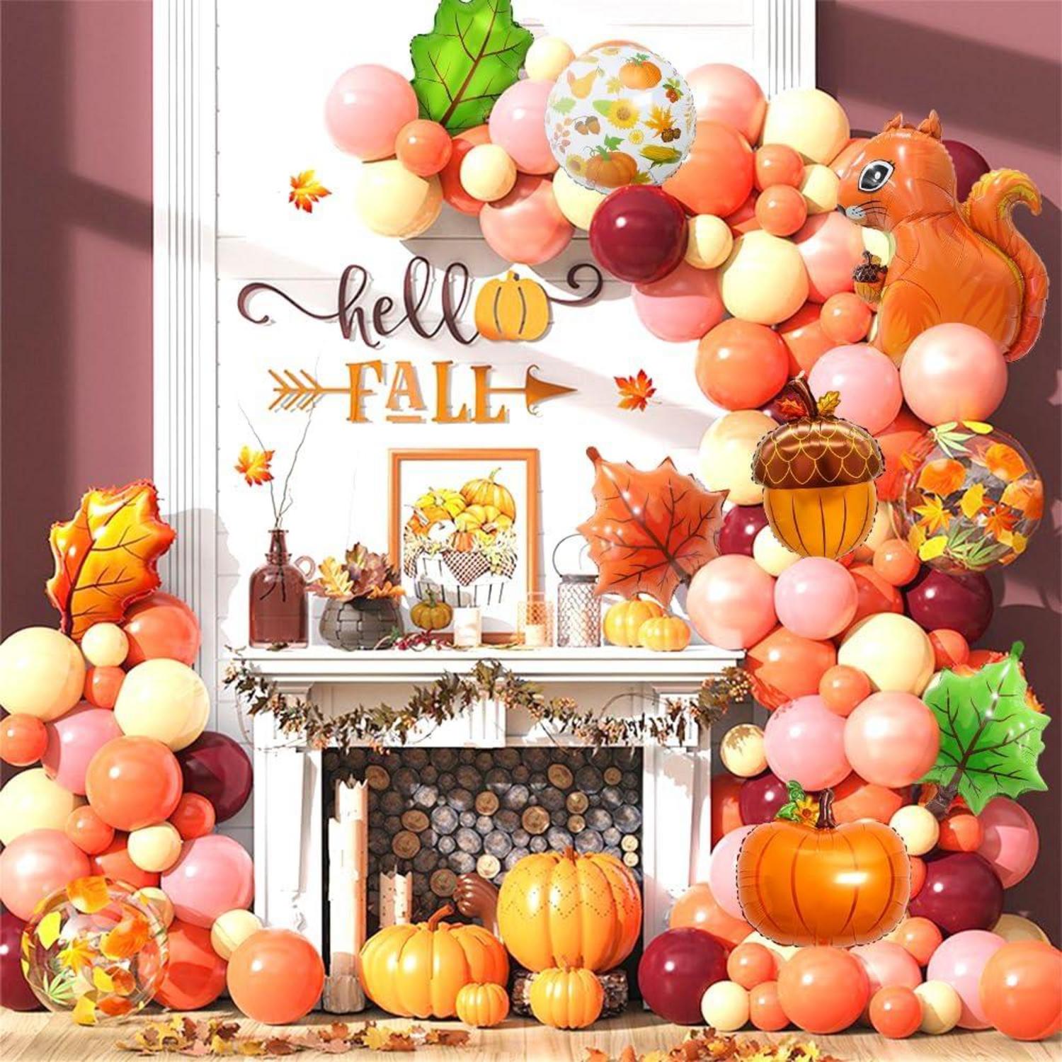 9er Thanksgiving Folienballon Set Herbst Dekoration Kürbis Eichhörnchen Eichel