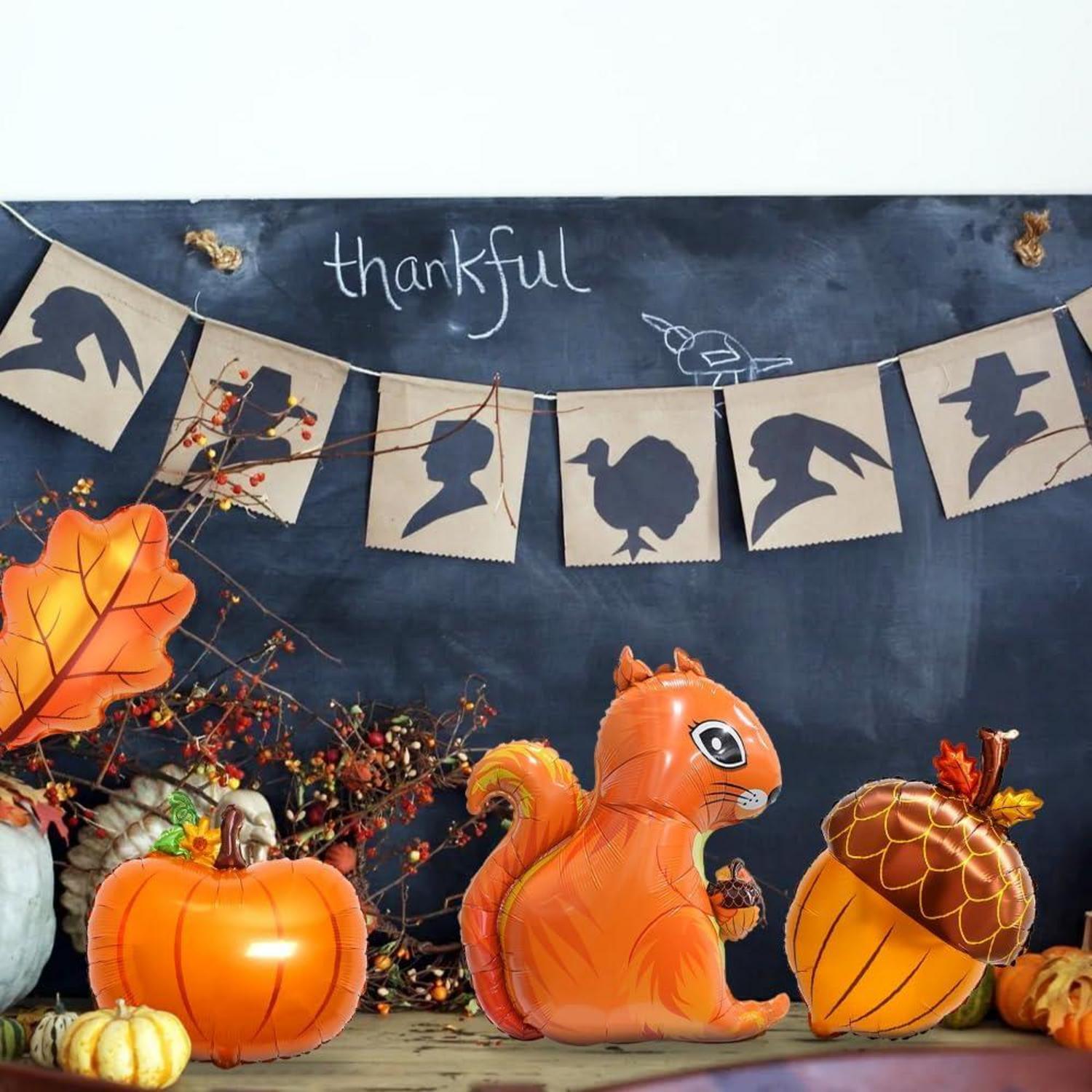 9er Herbst Thanksgiving Folienballon Set Kürbis Eichel Luftballon