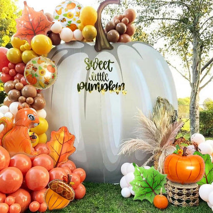 9er Thanksgiving Folienballon Set Herbst Dekoration Kürbis Eichhörnchen Eichel