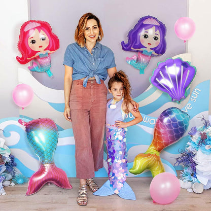 6er Set Meerjungfrau Schwanz XXL Heliumballons Folienballons