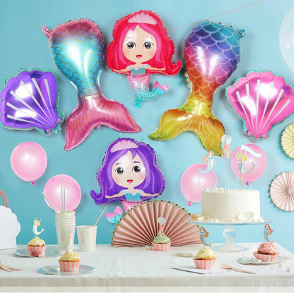 6er Set Meerjungfrau Schwanz Folienballons Muschel Heliumballons
