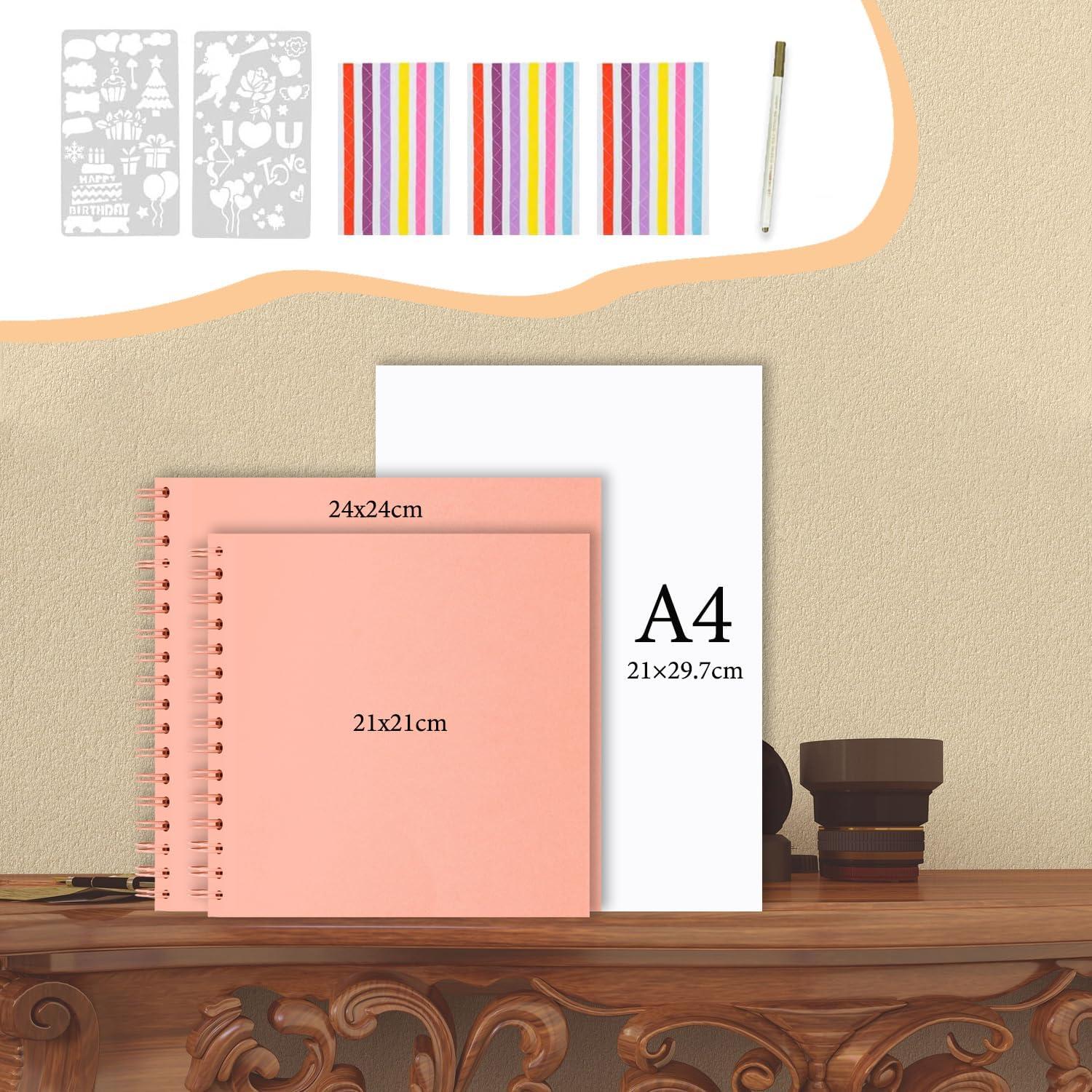 JAECU Fotoalbum DIY Spiralalbum 24x24cm Scrapbook Hochzeit Geburtstag Rosa