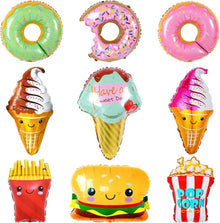 9er Set Donut Eis Hamburger Popcorn Folienballons für Kindergeburtstag