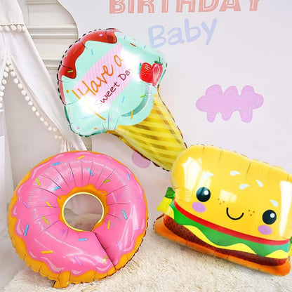 9er Set Donut Eis Hamburger Popcorn Folienballons für Kindergeburtstag