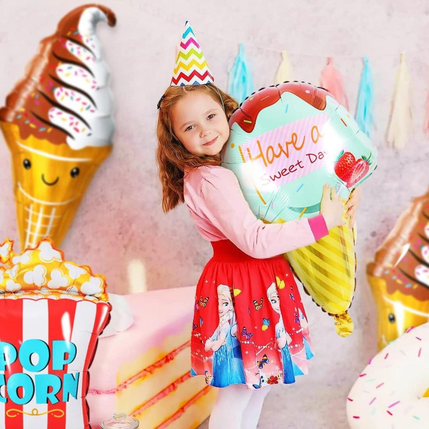 9er Donut Eis Hamburger Luftballons Set - XXL Helium Popcorn Dekoration