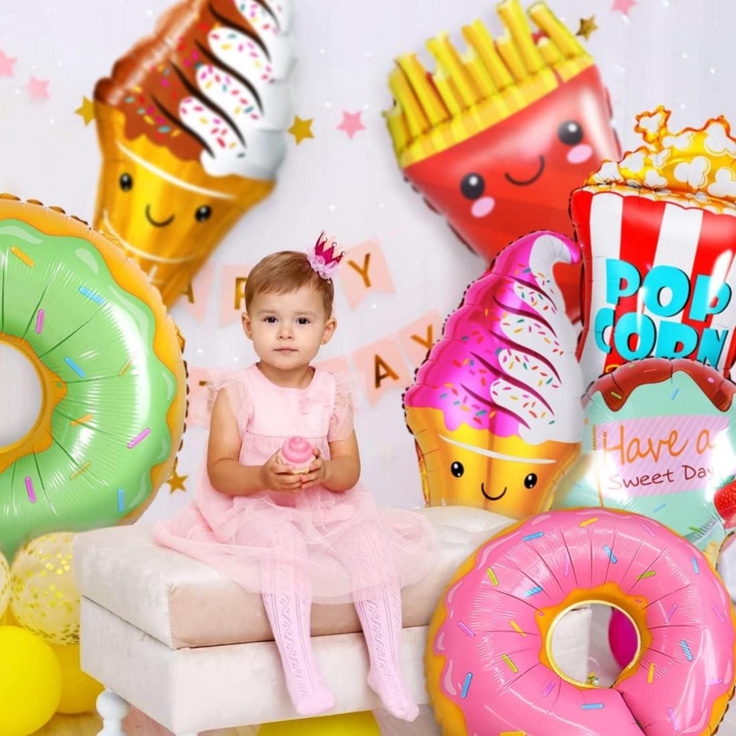 XXL Donut Eis Hamburger Popcorn Luftballons Set Kinder Party Deko