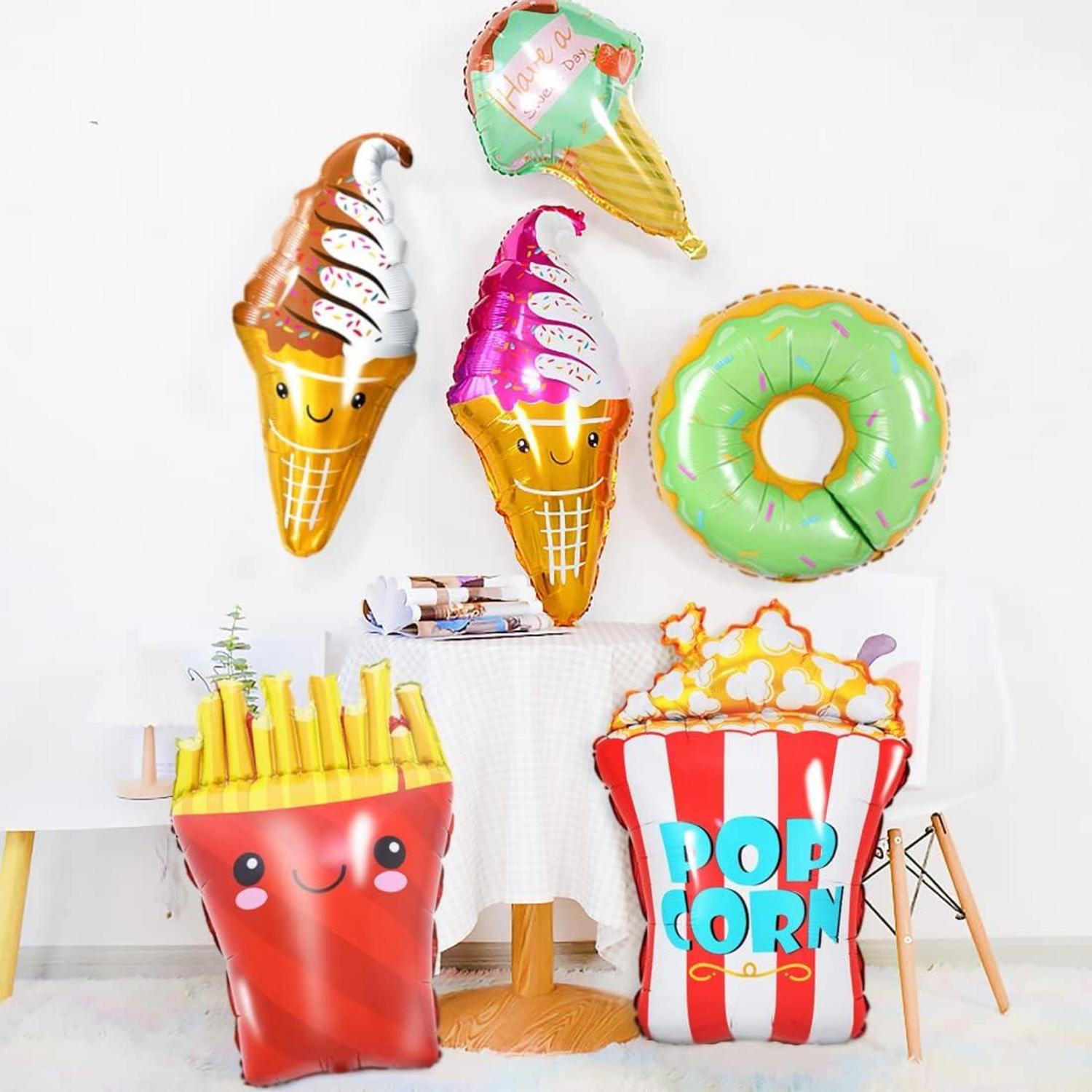 9er Donut Eis Hamburger Fritten XXL Luftballon Set Kindergeburtstag