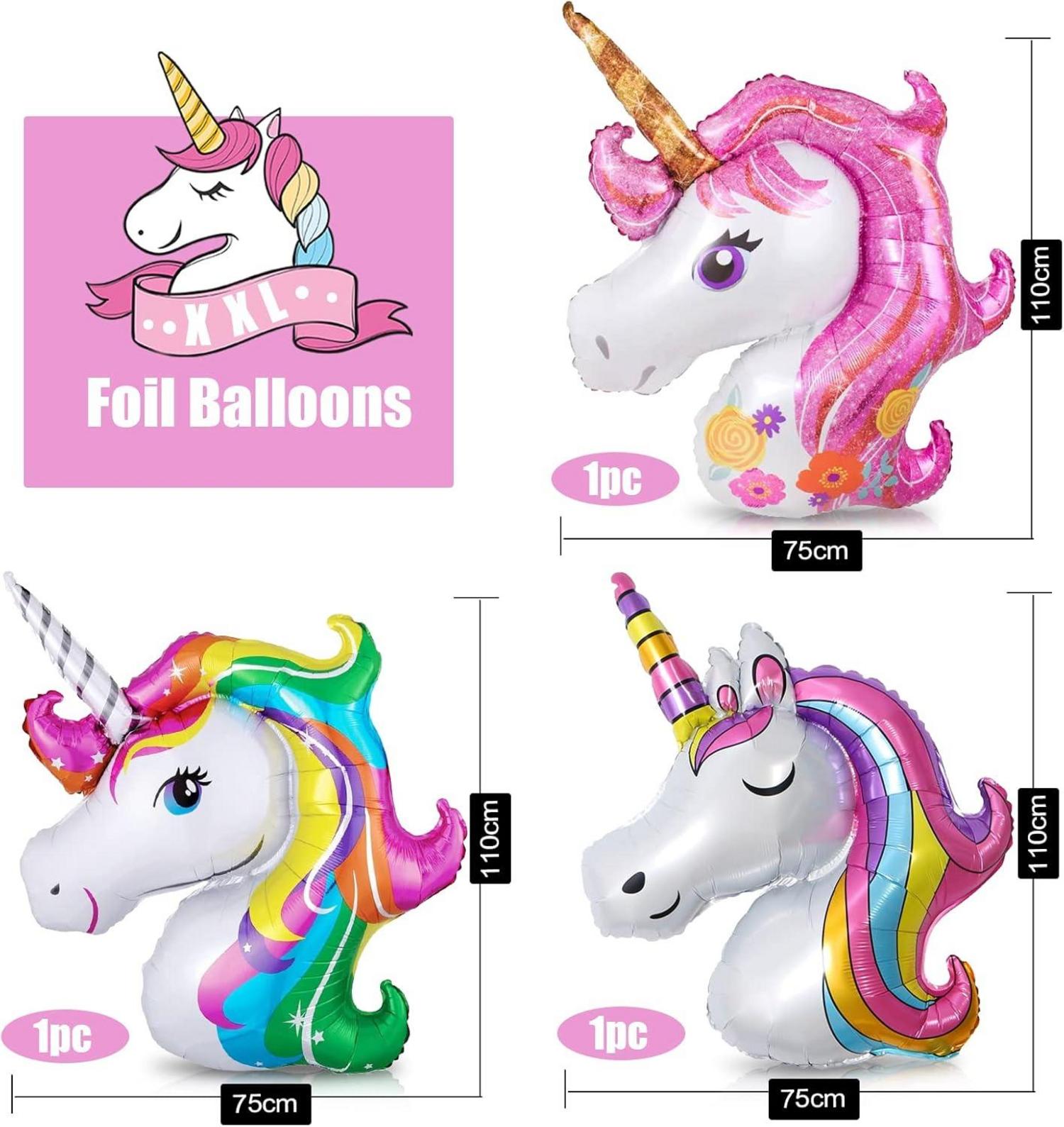 3er Set Einhorn Folienballon XXL Luftballons für Hochzeiten