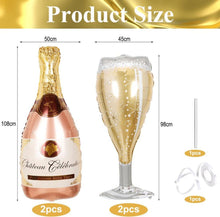 Champagner Sektflasche Wein Glas Folienballon Set Rosegold 4