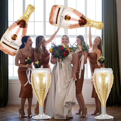 4er Set XXL Champagner und Weinglas Folienballons Rosegold