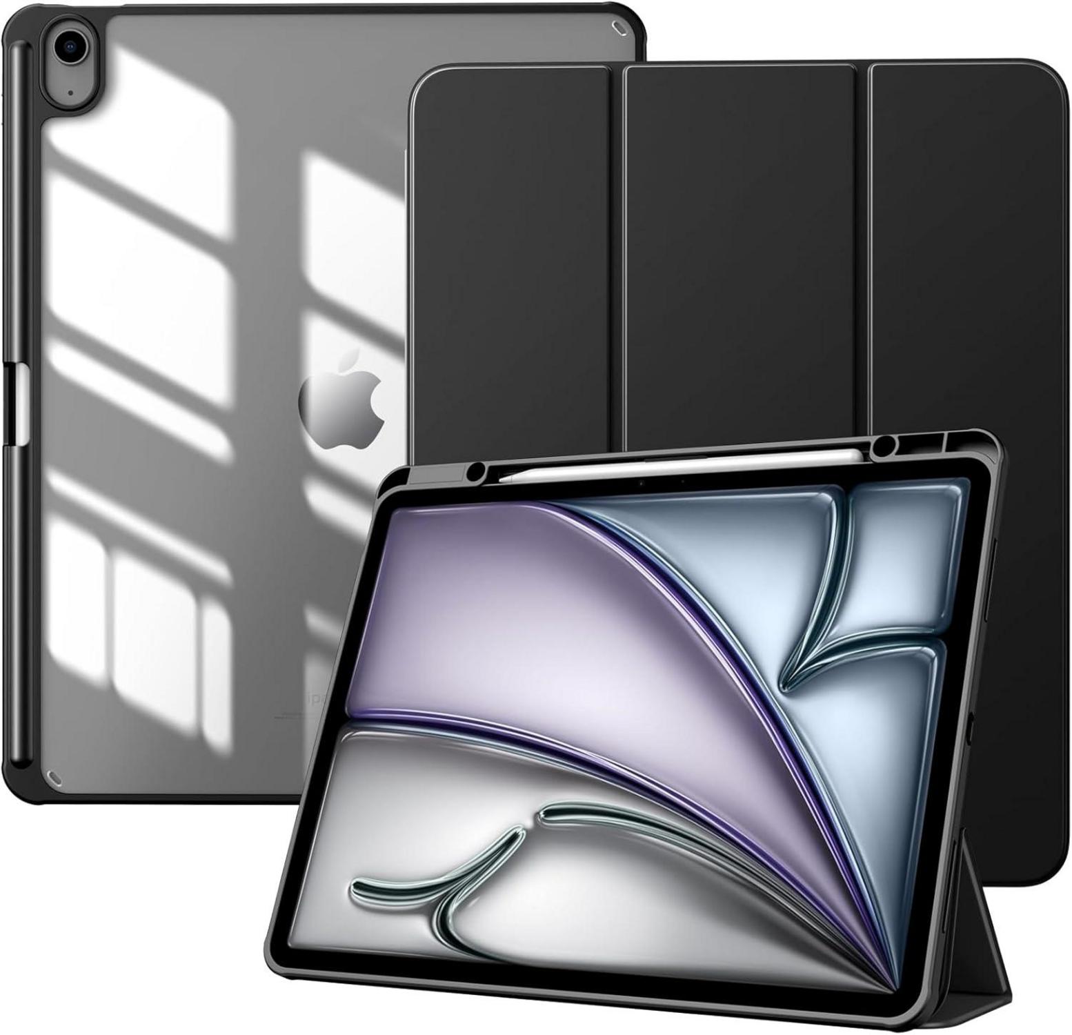 iPad Air 13 2024 Schutzhülle Stifthalter Transparent Schwarz