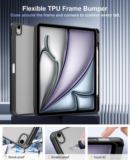 iPad Air 13 2024 Schutzhülle Stifthalter Transparent Schwarz