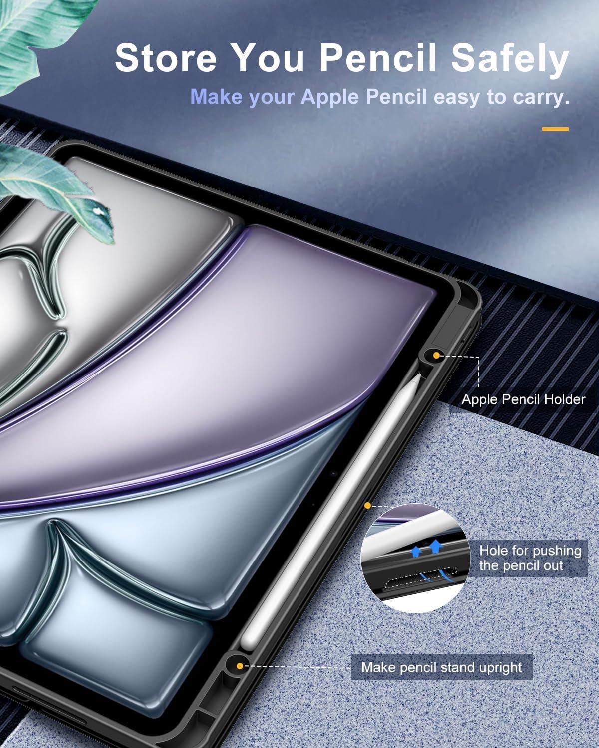 TiMOVO iPad Air 13 Zoll 2024 Hülle mit Stifthalter und Transparenter Rückseite, Schwarz