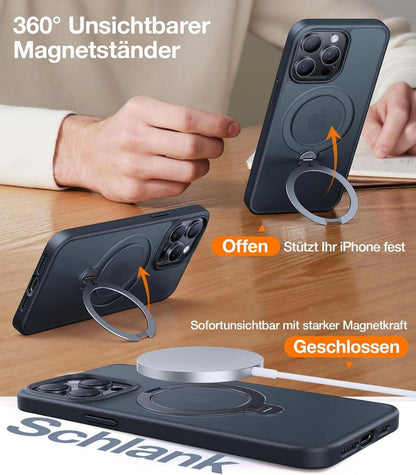 TORRAS Ostand Spin iPhone 13 Pro Max Hülle Militärschutz Matt Schwarz