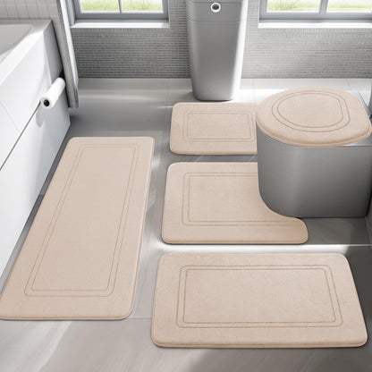 5-teiliges Badezimmerteppich Set Beige – Weiche Memory Foam