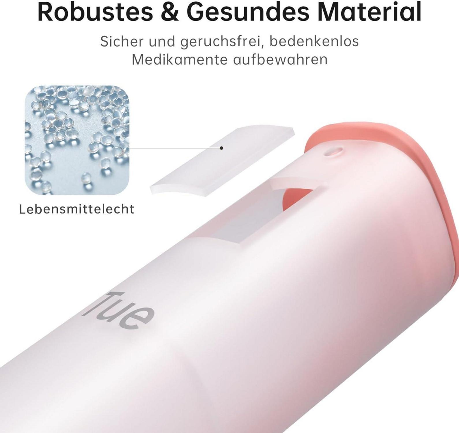 KOVIUU Tablettenbox 7 Tage mit 2 Fächern, Pillendose groß, Medikamentenbox für Unterwegs - Transluzent-rosa