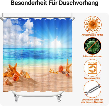 Textil Duschvorhang Sea Blue 100x200cm mit beschwertem Saum und