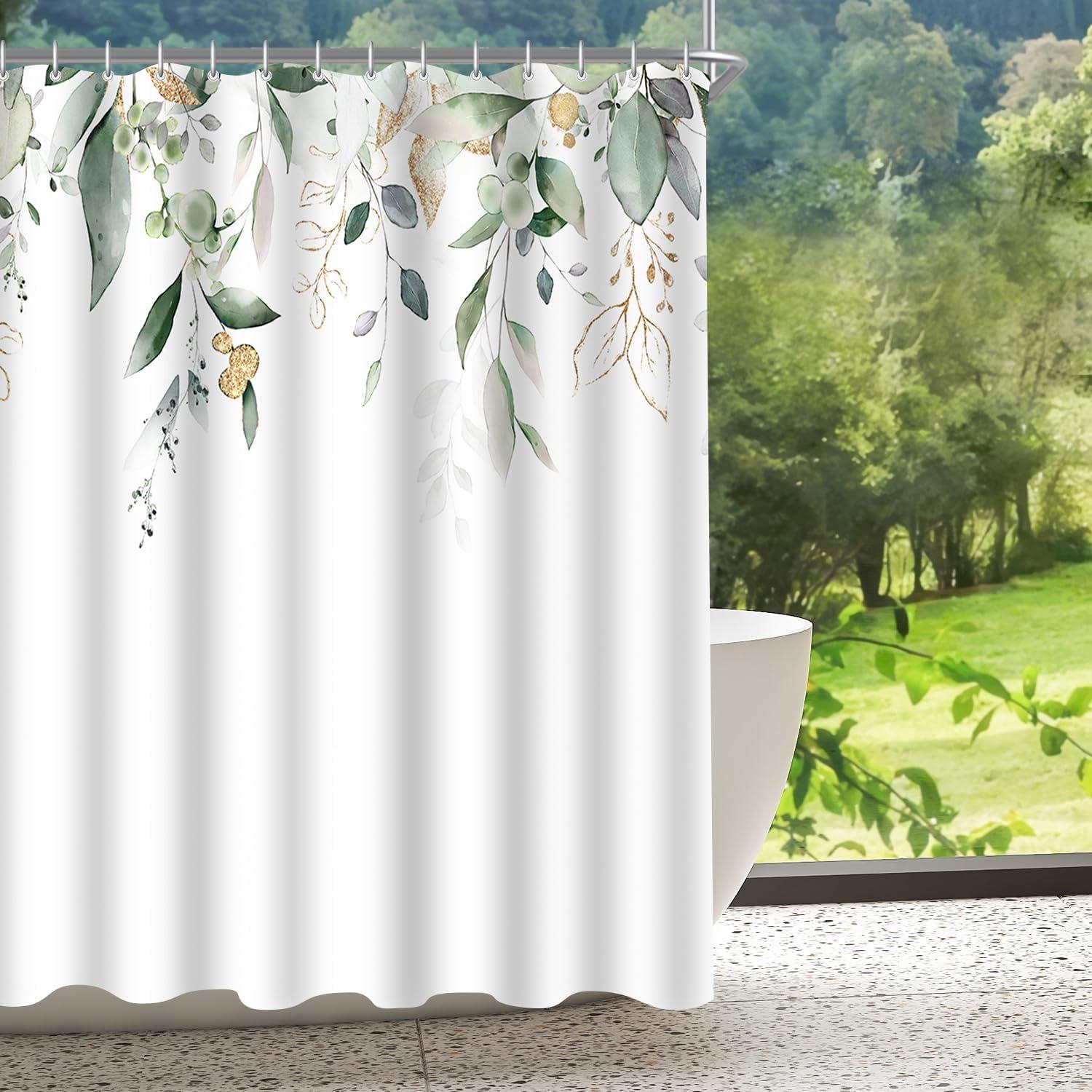 Duschvorhang Goldene Blätter Textil Antischimmel 100x200cm Waschbar