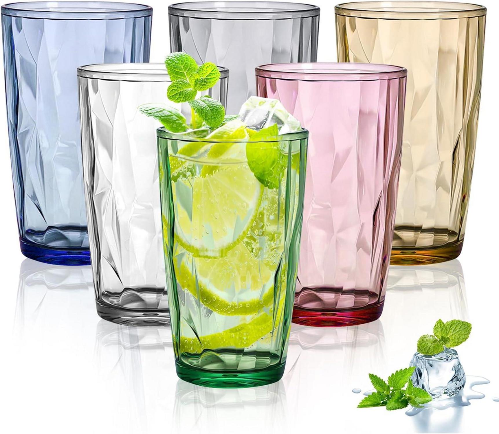 6er Set Große Trinkgläser 470 ml Acrylbecher Kristallglas-Optik