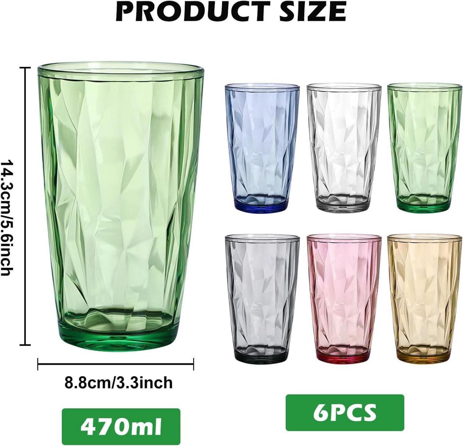 6er Set Große Acryl Trinkgläser 470ml - Bunte Wassergläser
