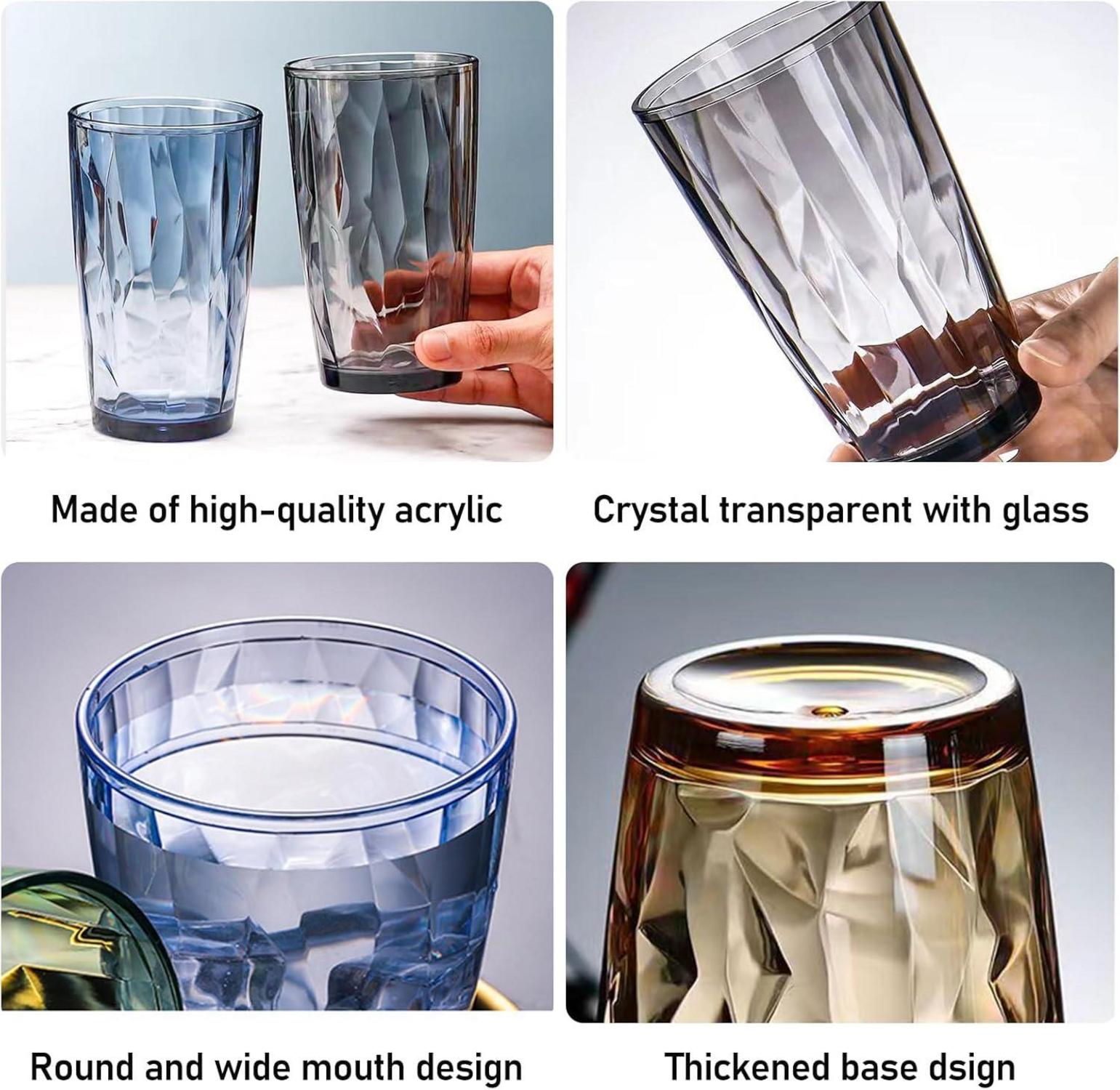 6er Set Große Trinkgläser 470 ml Acrylbecher Kristallglas-Optik