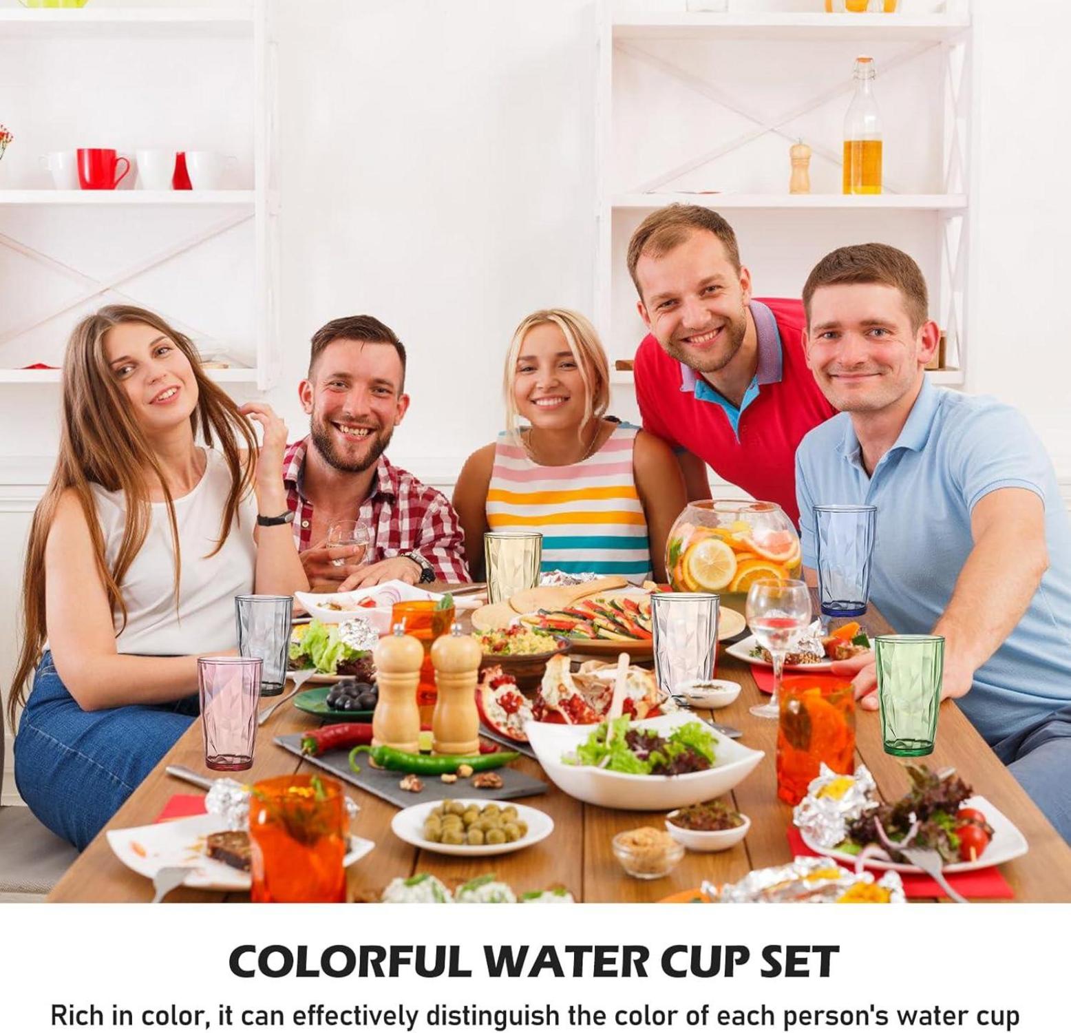 6er Set Große Trinkgläser 470 ml - Bunte Acrylbecher Kristallglas-Optik