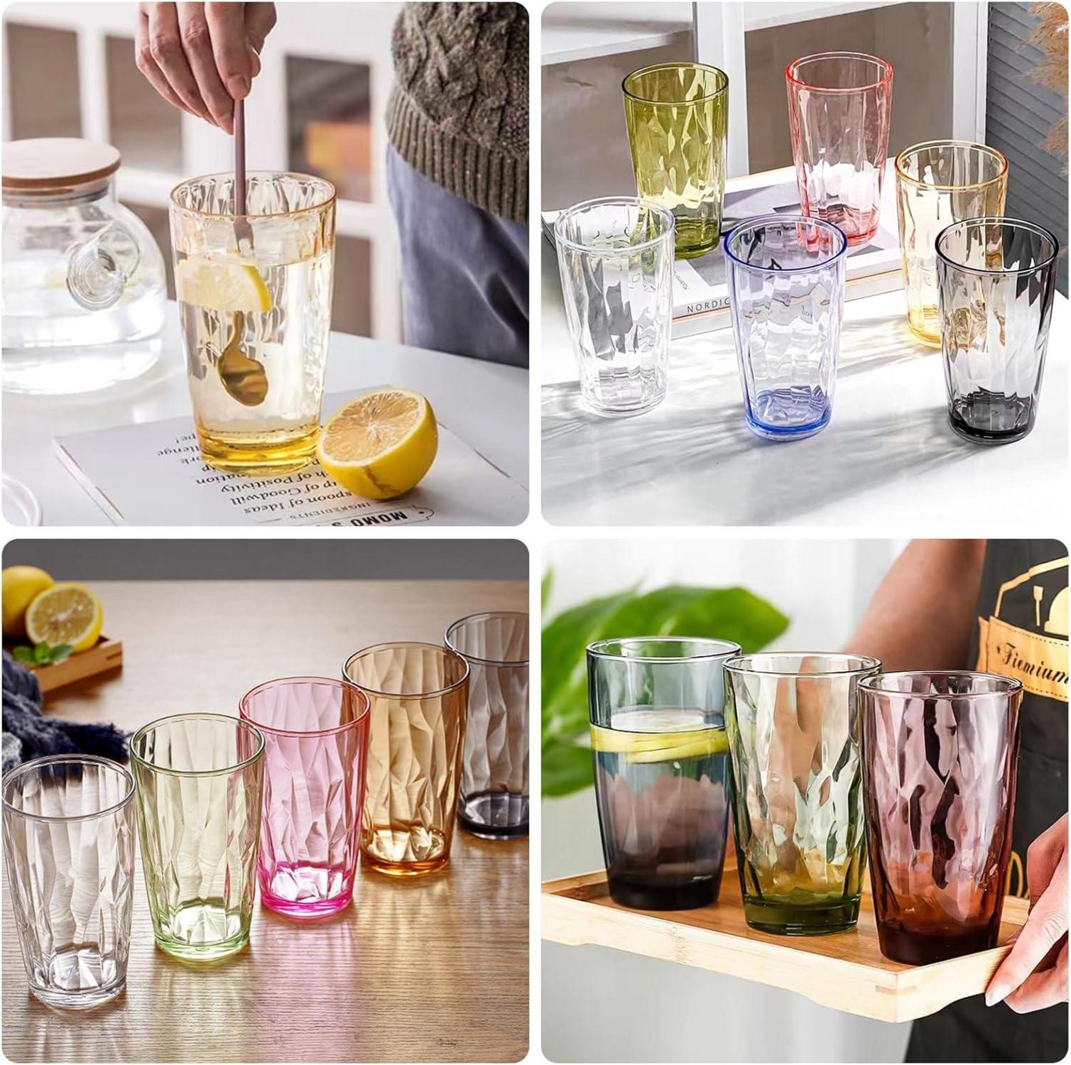 6er Set Große Trinkgläser 470 ml - Bunte Acrylbecher Kristallglas-Optik