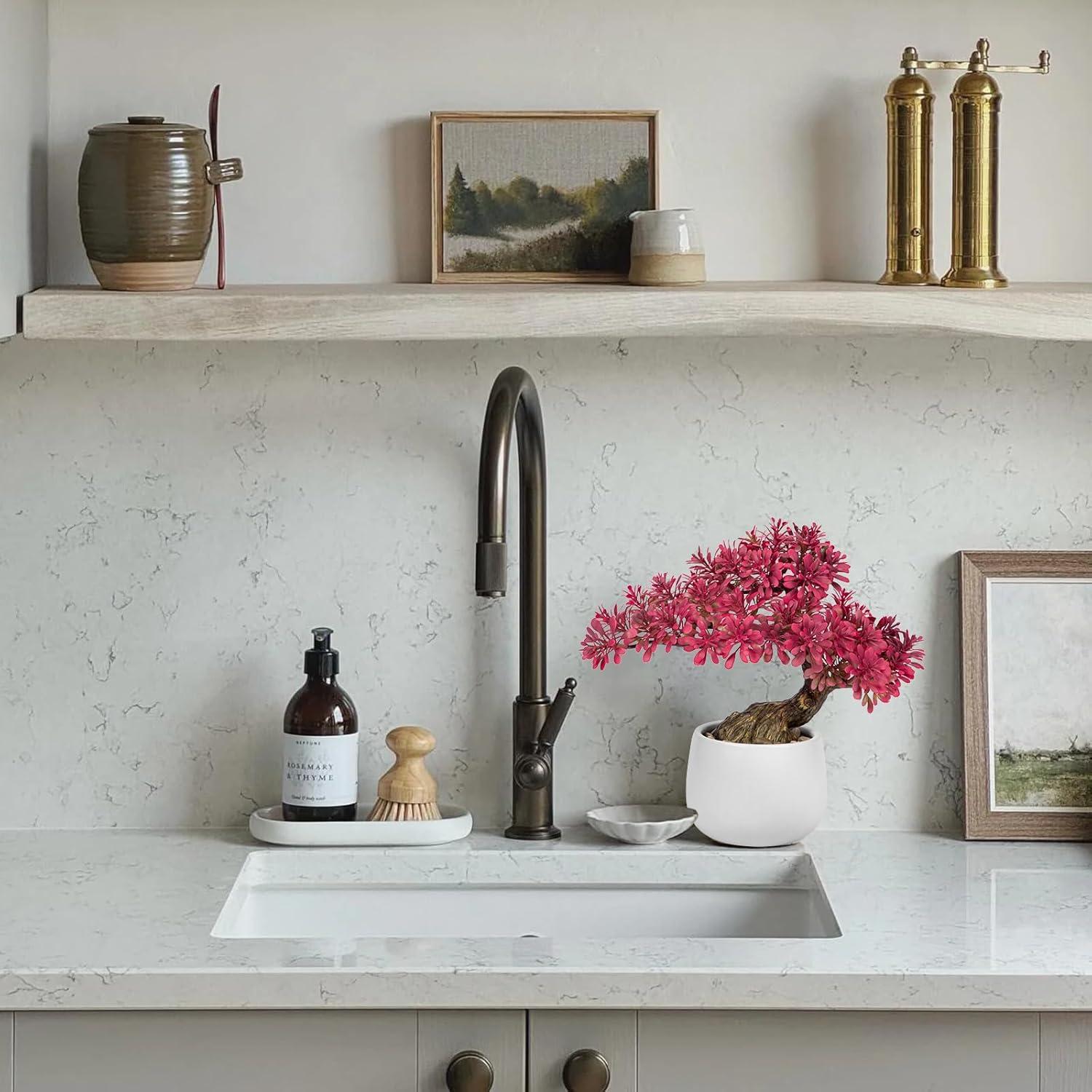 Kunstpflanze Bonsai Baum Podocarpus im Keramiktopf 25 cm Aesthetic Japanische Deko