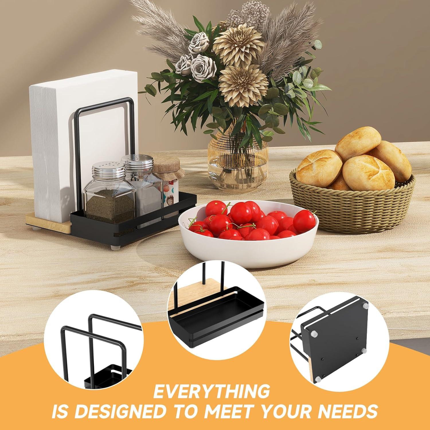 Serviettenhalter Schwarz Metall Holz Tisch Küchenzubehör Dekorieren