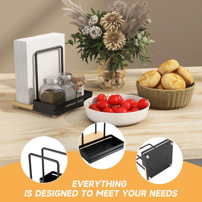 Serviettenhalter Schwarz Metall Holz Tisch Küchenzubehör Dekorieren