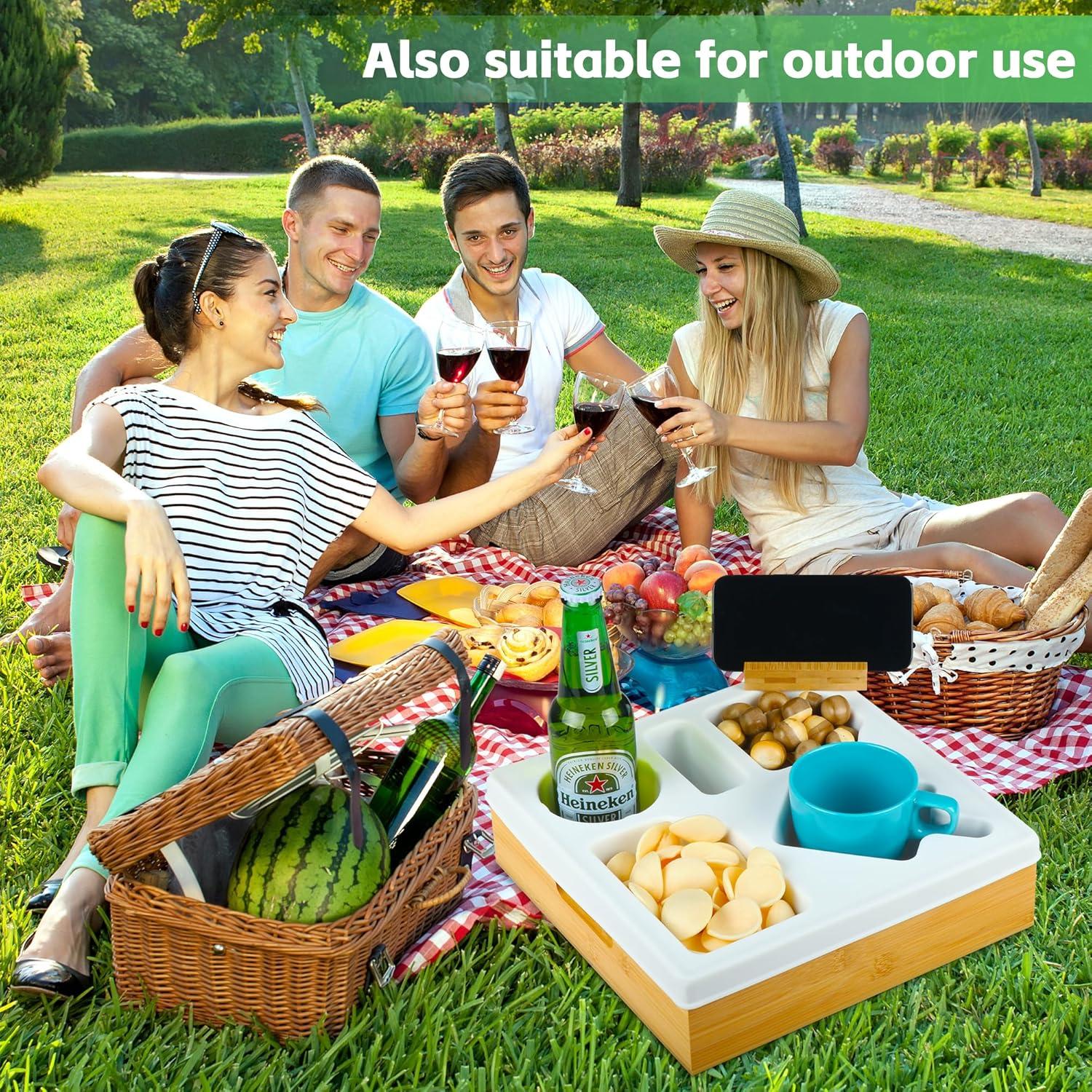 Alyoen Couchbar Snackbox mit Bambus-Holz-Sofatablett
