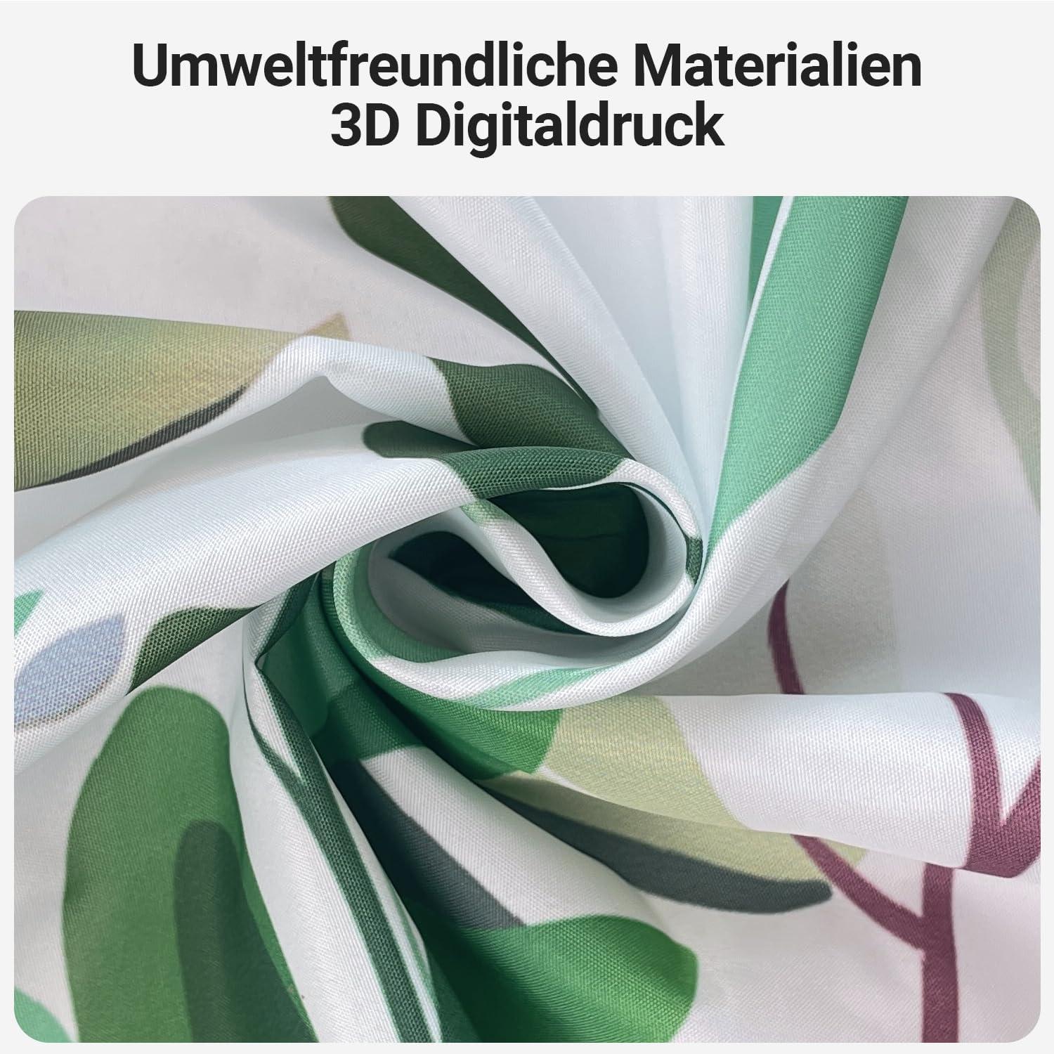 Duschvorhang Grün Blätter 100x200 Textil Beschwerter Saum Wasserdicht Waschbar