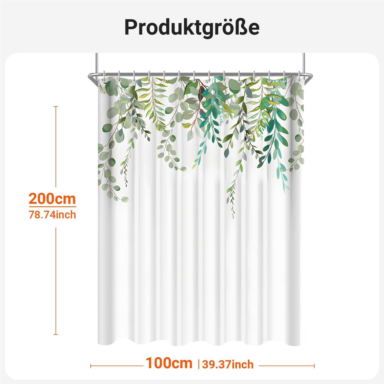 Duschvorhang Grün Blätter 100x200 Antischimmel Wasserdicht Polyester
