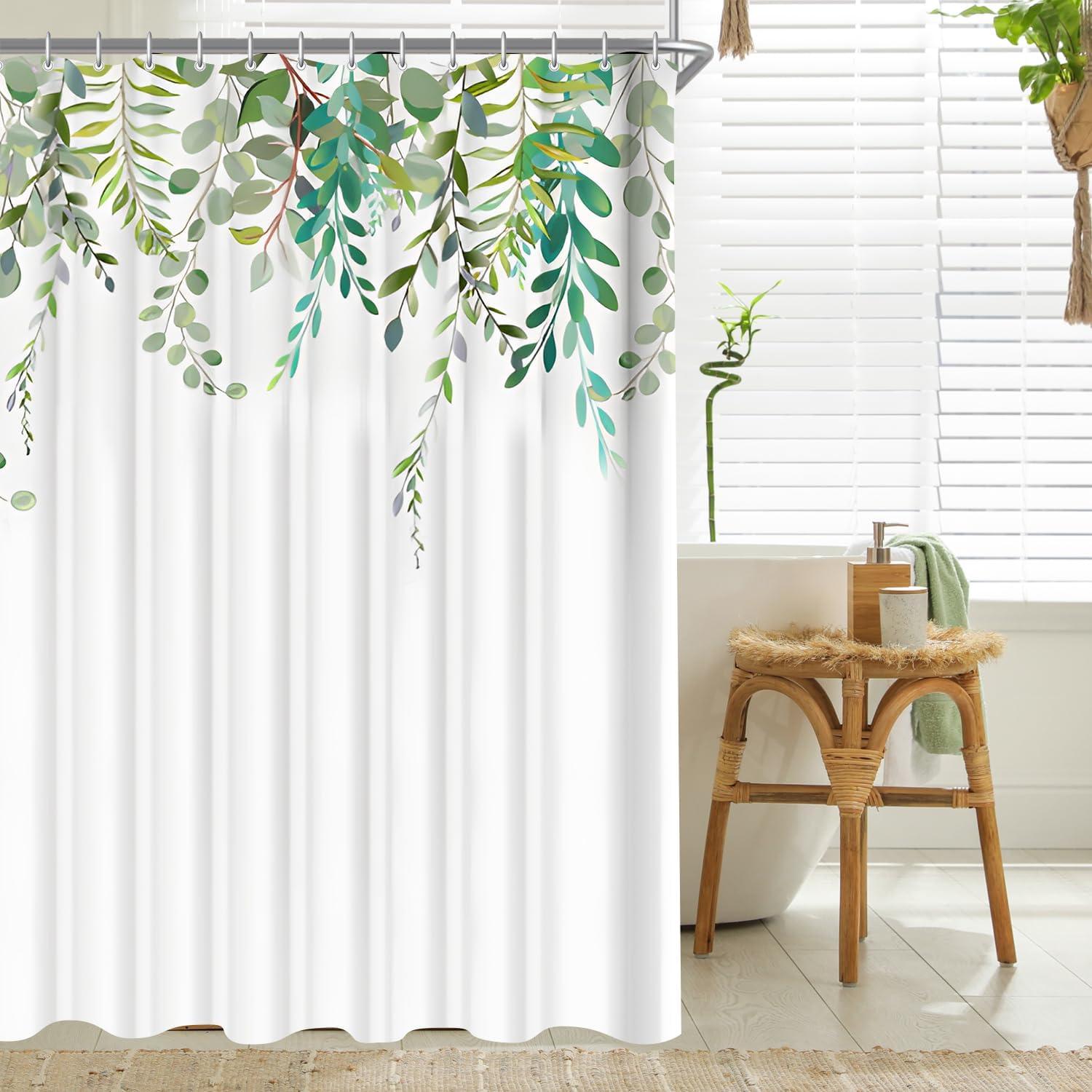 Duschvorhang Grün Blätter 100x200 Textil Beschwerter Saum Wasserdicht Waschbar
