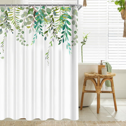 Duschvorhang Grün Blätter 100x200 Textil Beschwerter Saum Wasserdicht Waschbar