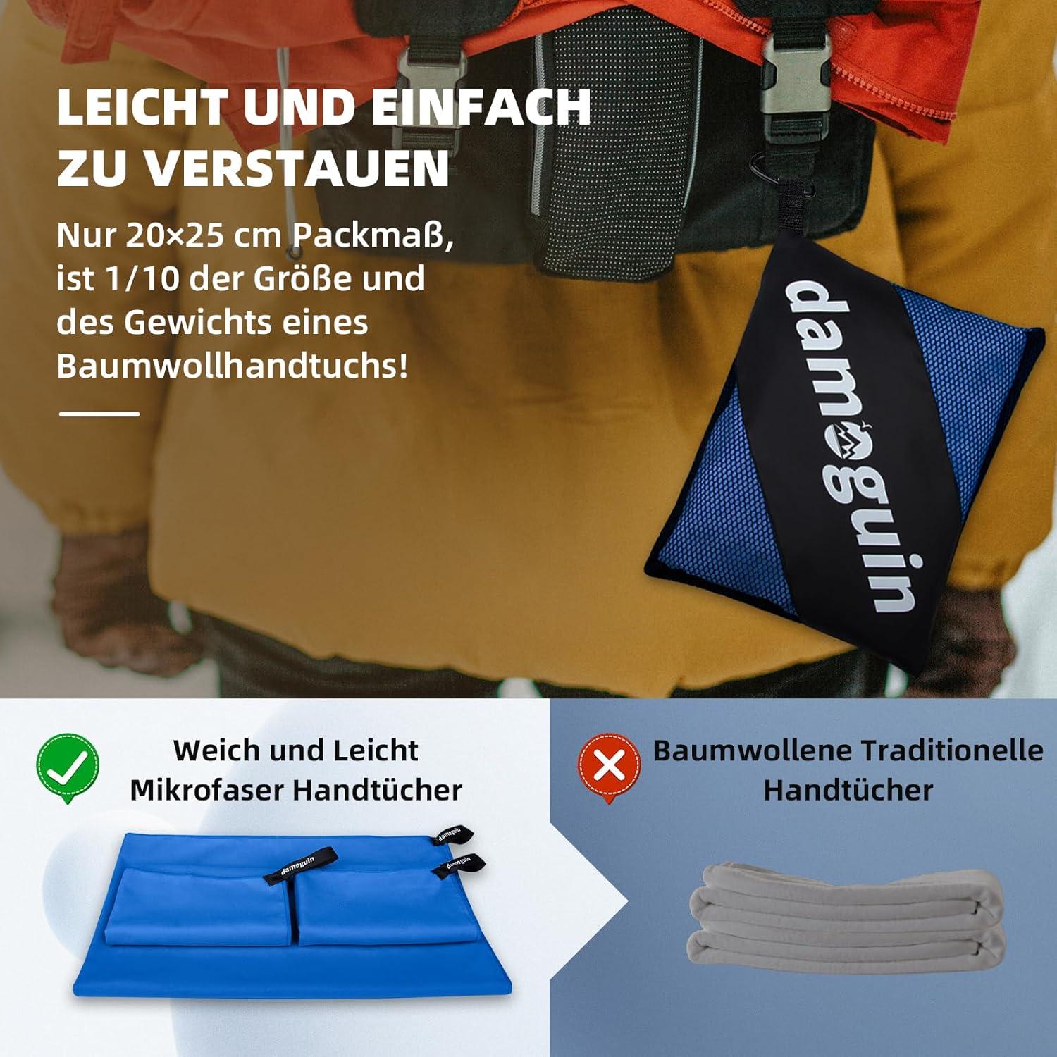 Mikrofaser Handtuch Set Groß Klein Fitness Sporthandtuch Dunkelblau