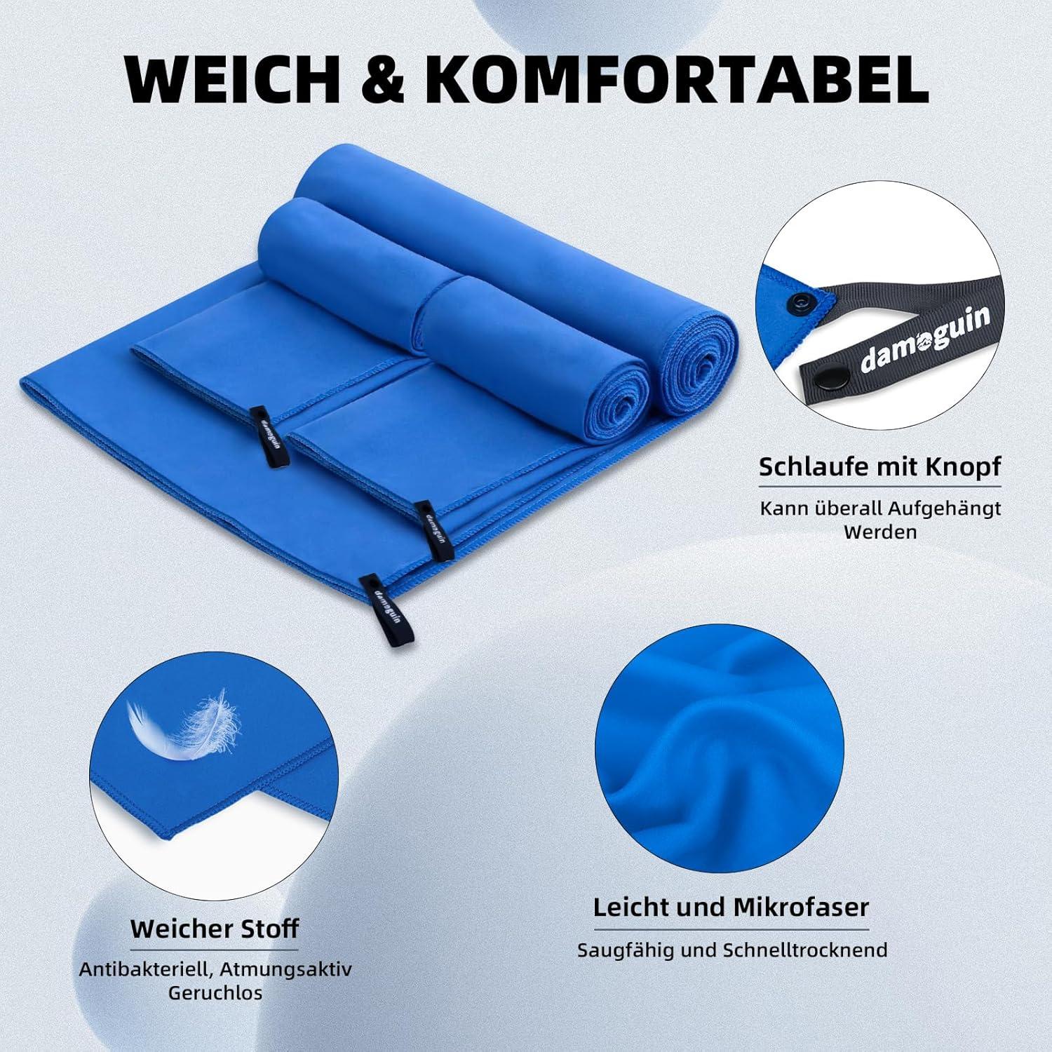 3er-Set Mikrofaser Handtuch Groß & Klein Schnelltrocknend Fitness Sporthandtuch