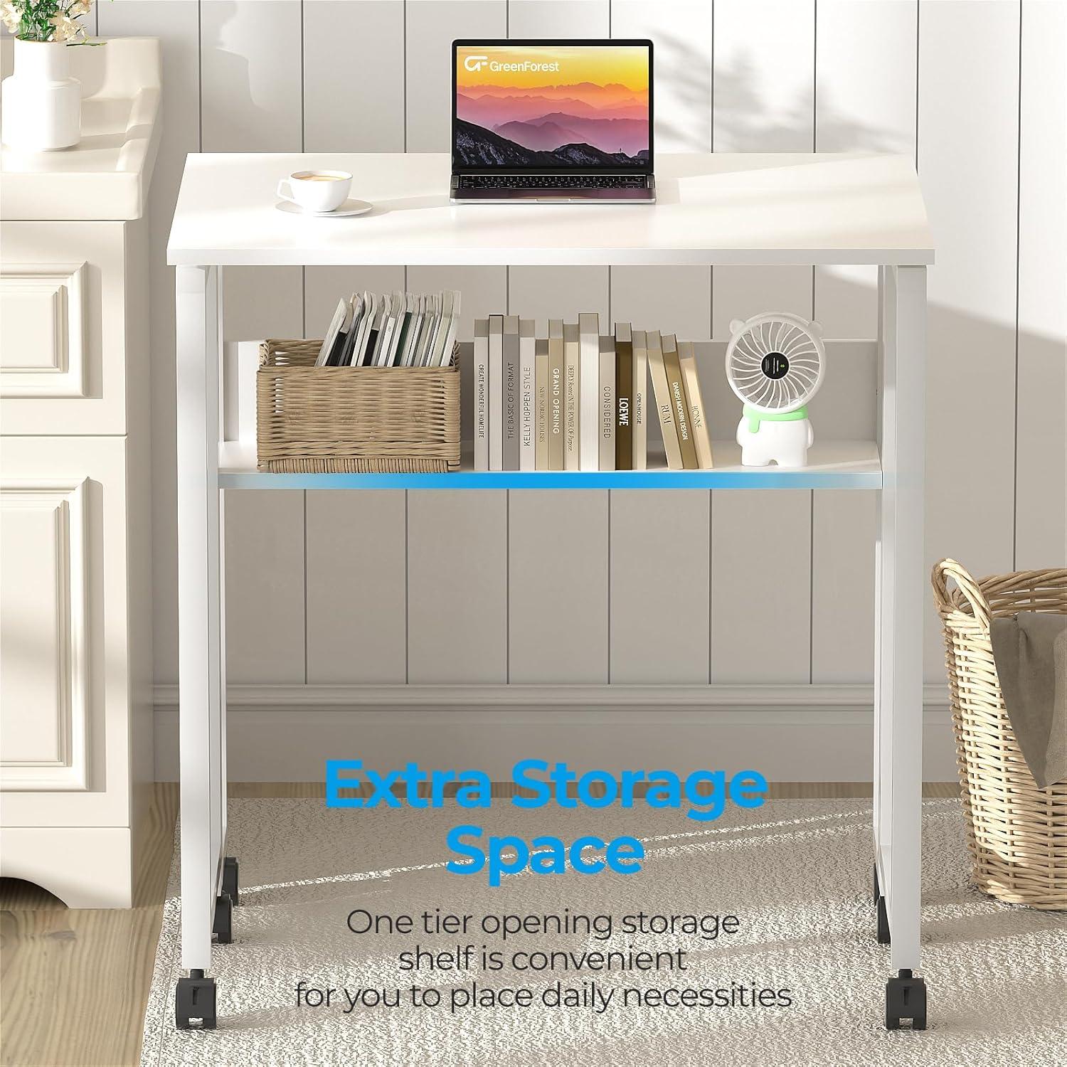 Klappbarer Schreibtisch 63cm mit Stauraum und Rollen