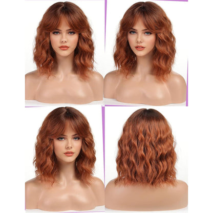 Bob Lockenperücke rotblond – Synthetisch & Fransen
