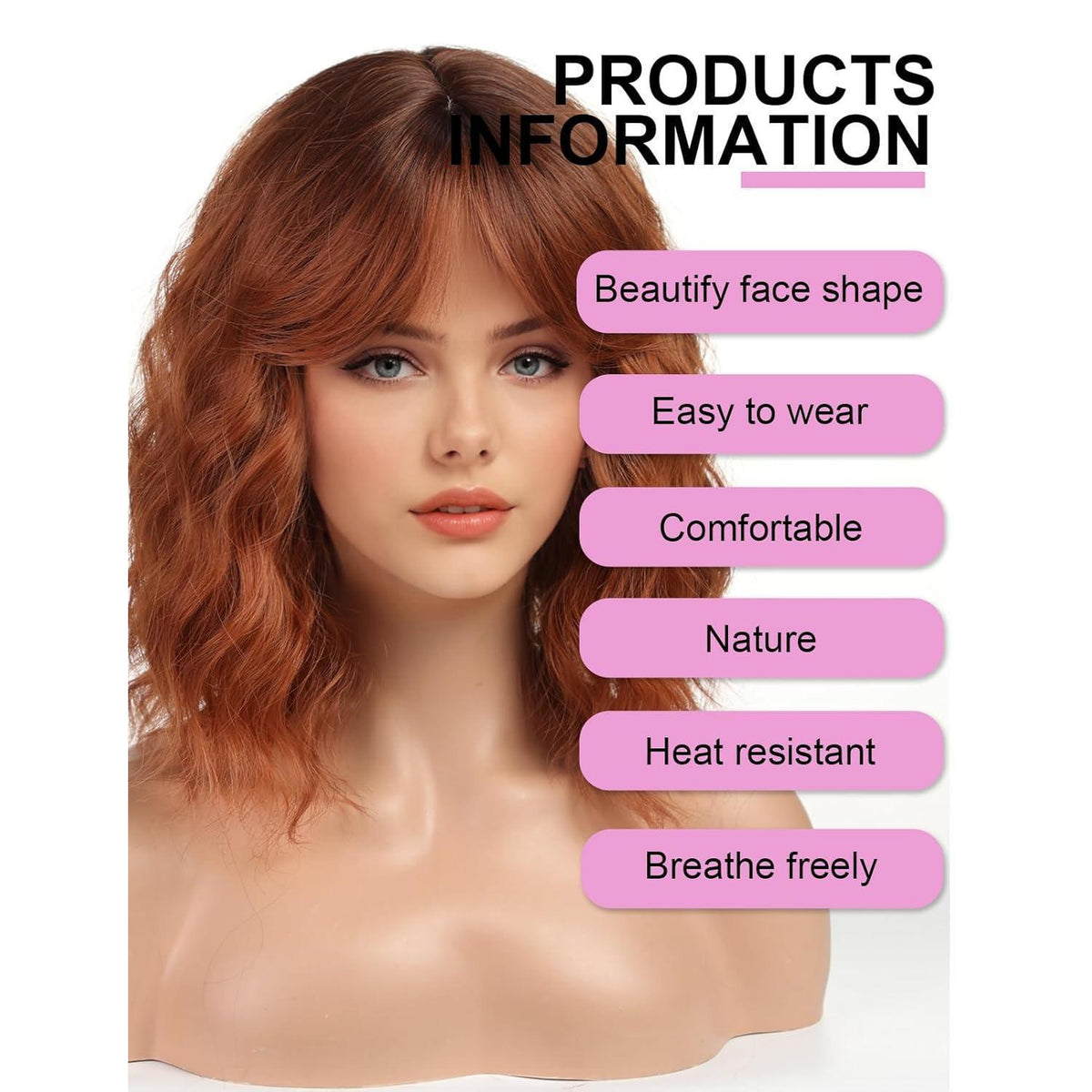 Bob Lockenperücke rotblond – Synthetisch & Fransen
