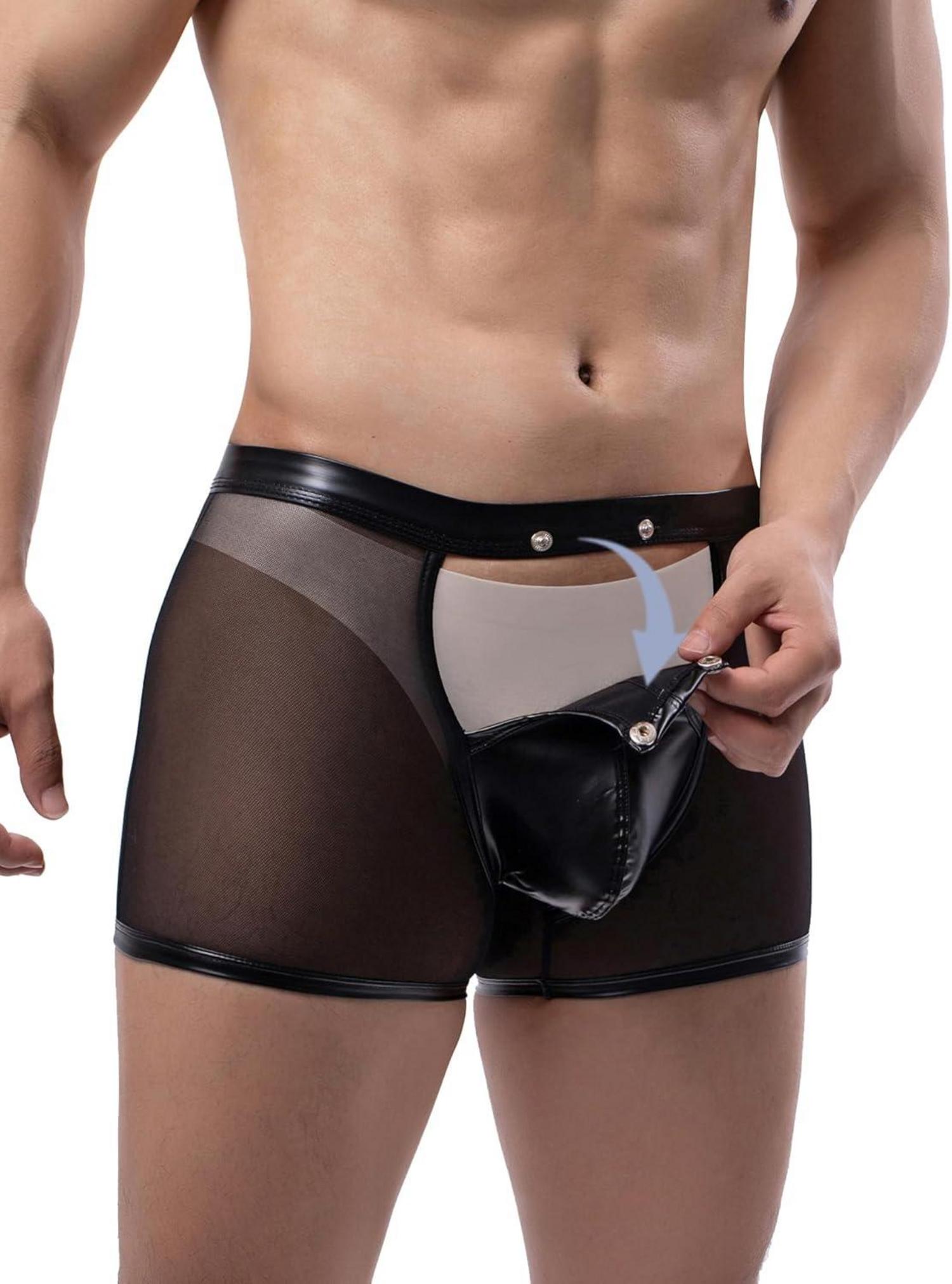 Transparente Mesh Wetlook Boxershorts für Herren Sissy Erotik Kleidung