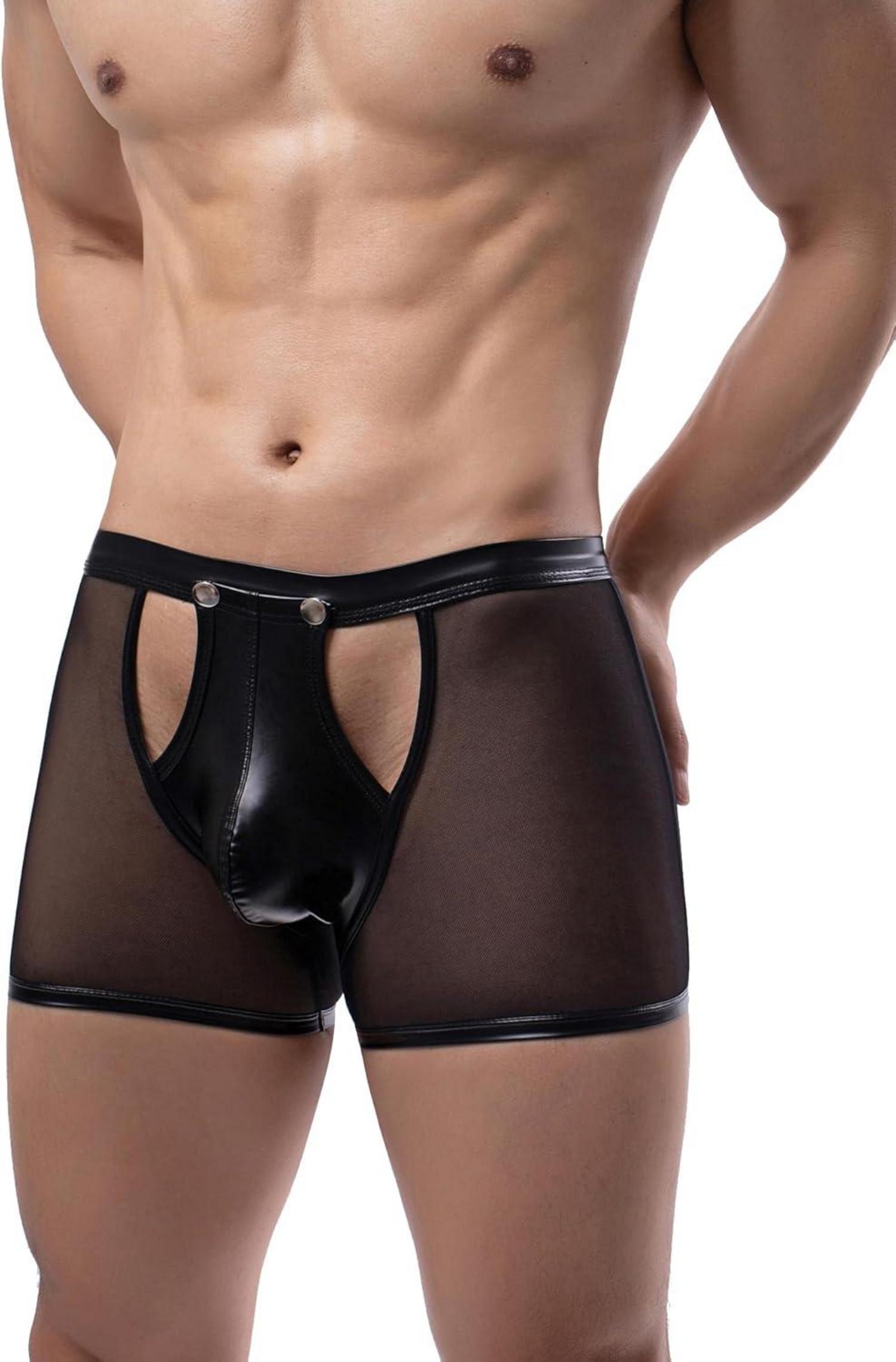 Herren Boxershorts Kunstleder Sexy Wetlook Unterwäsche Sissy