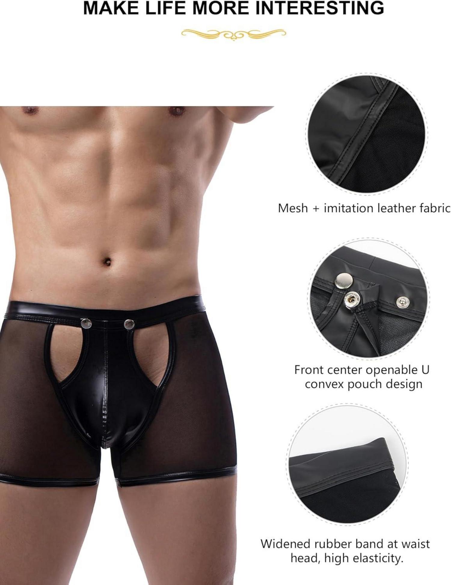Transparente Mesh Wetlook Boxershorts für Herren Sissy Erotik Kleidung