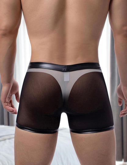 Herren Boxershorts Kunstleder Wetlook Große Größen Transparent Schwarz
