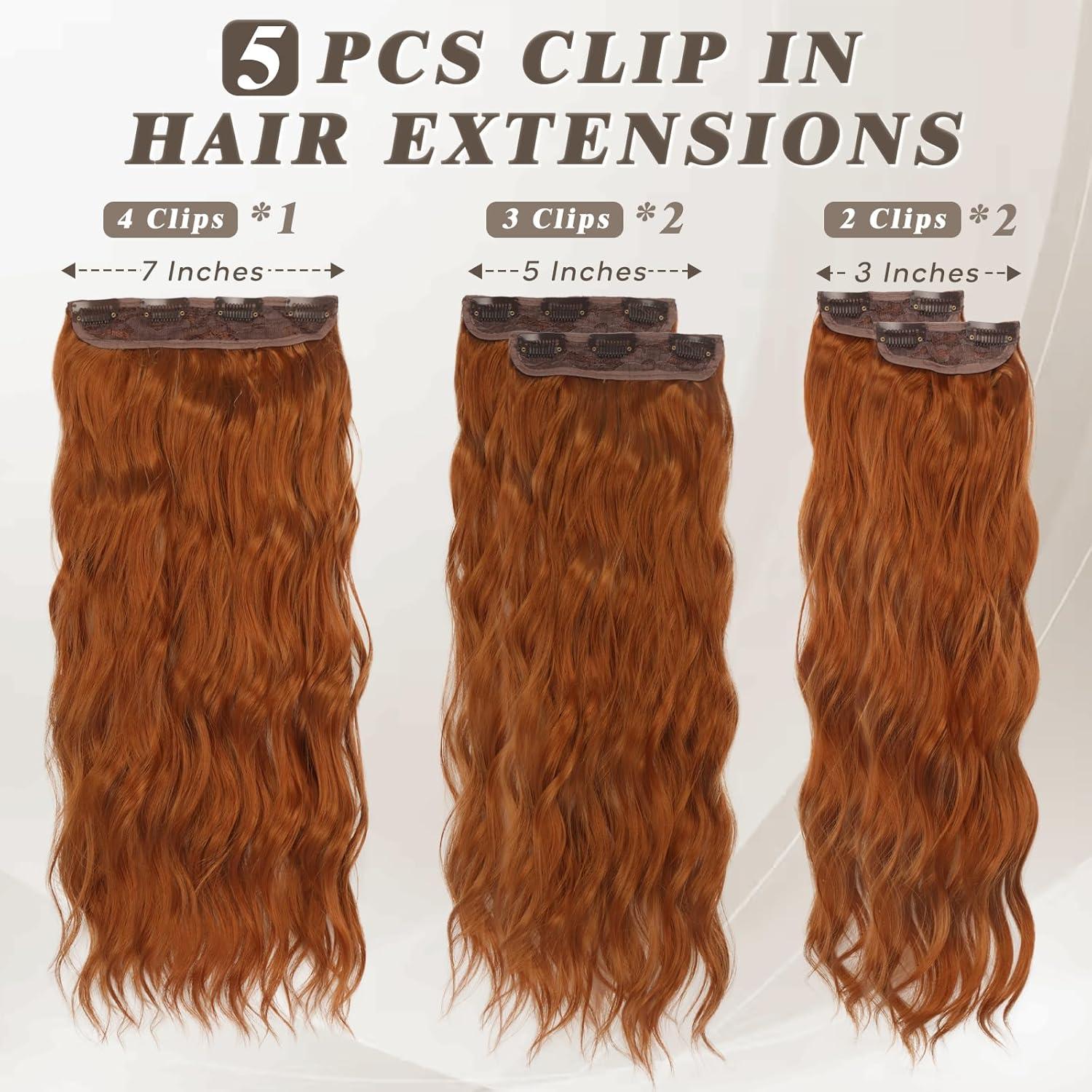 Clip Haar Extensions 5 STÜCKE Kupfer Auburn 50CM Wellige